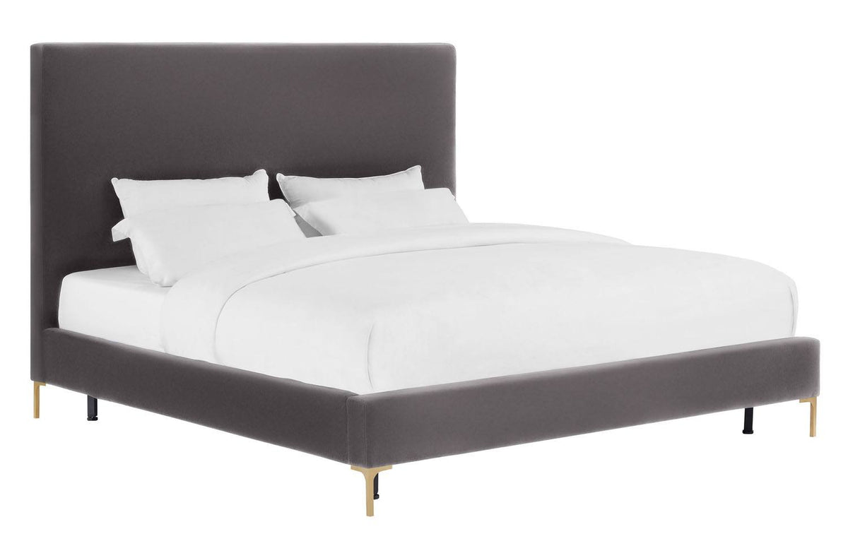 Calix Platform Textured Velvet Queen Bed - Grey