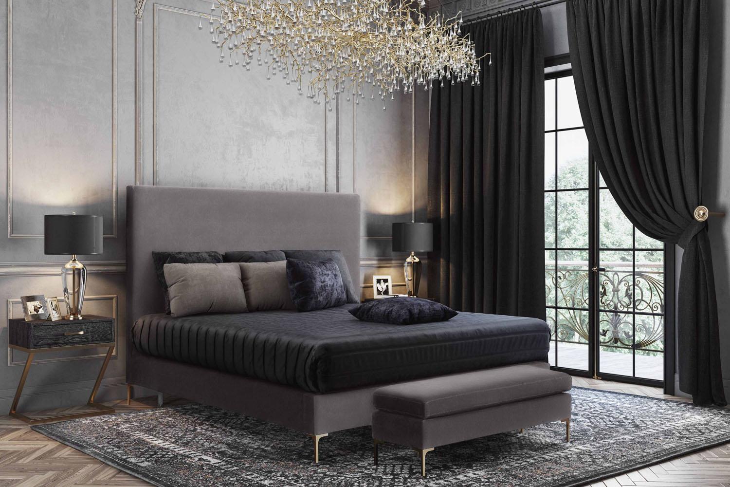Calix Platform Textured Velvet Queen Bed - Grey