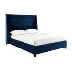 Ferret Platform Velvet Queen Bed - Navy