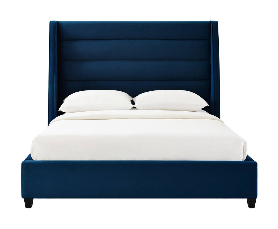 Ferret Platform Velvet Queen Bed - Navy