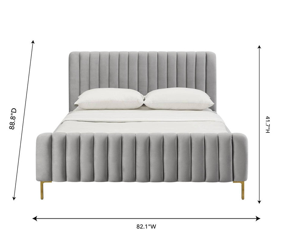 Smithdown Platform Velvet King Bed - Grey