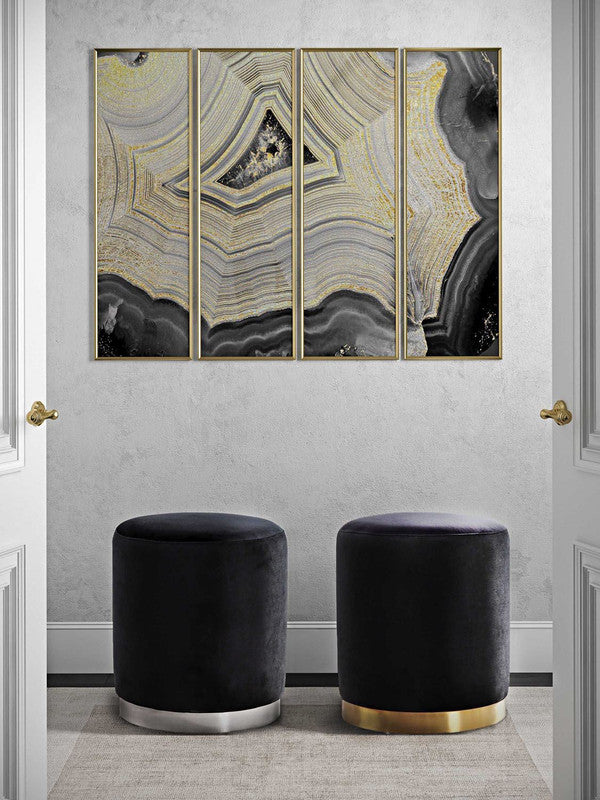 Krause Velvet Ottoman - Black/Gold