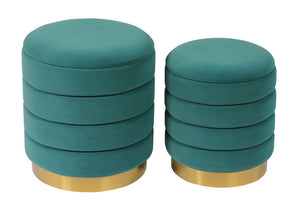 Neille Velvet Storage Ottoman - Teal (Set of 2)