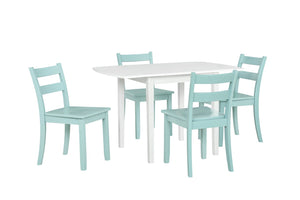 Florian 5-Piece Square Drop Leaf Dining Set - White, Aqua Blue