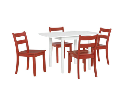Florian 5-Piece Square Drop Leaf Dining Set - White, Red