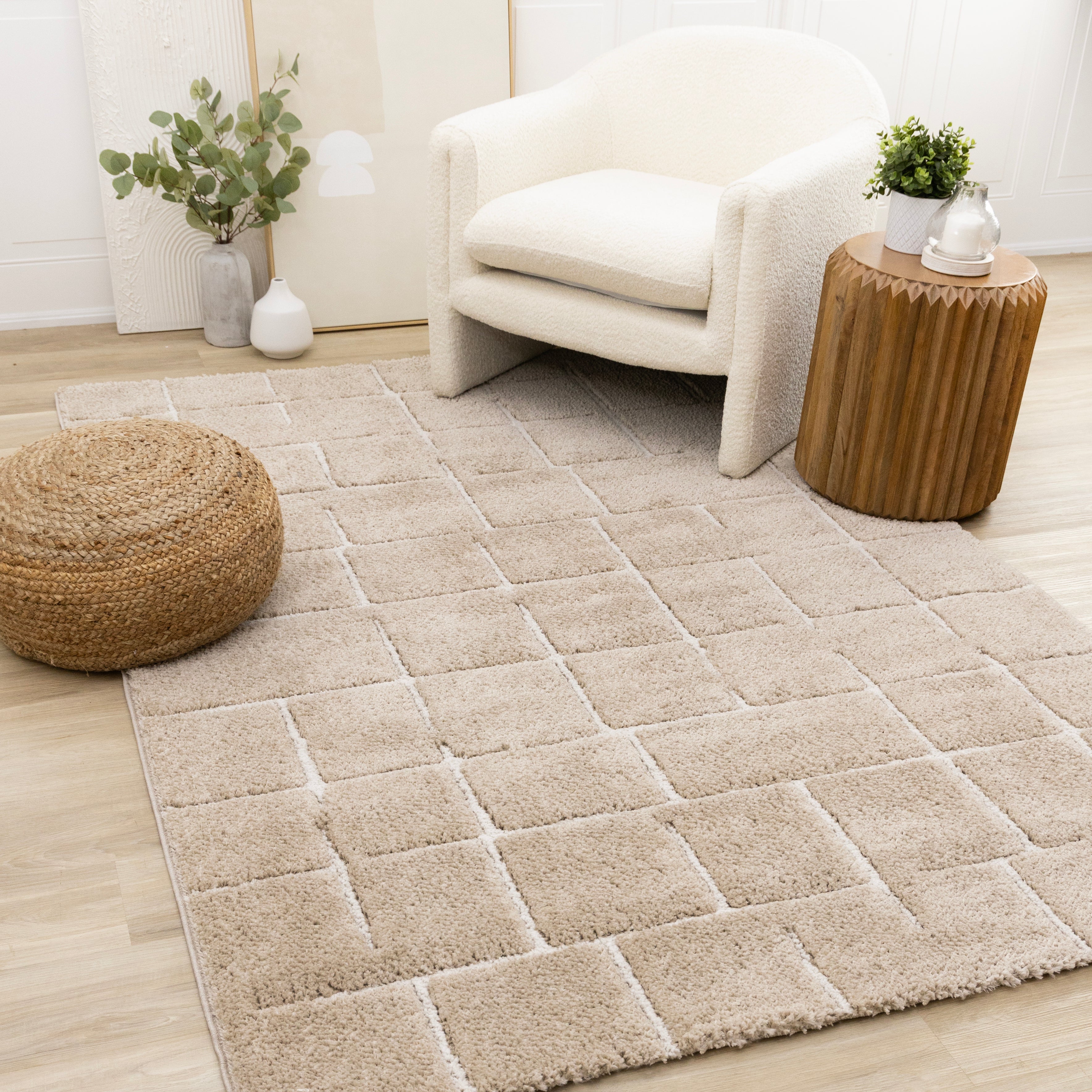 Sable Grid 7'10" x 10'6" Broken Grid Pattern Area Rug - Light Brown, Cream