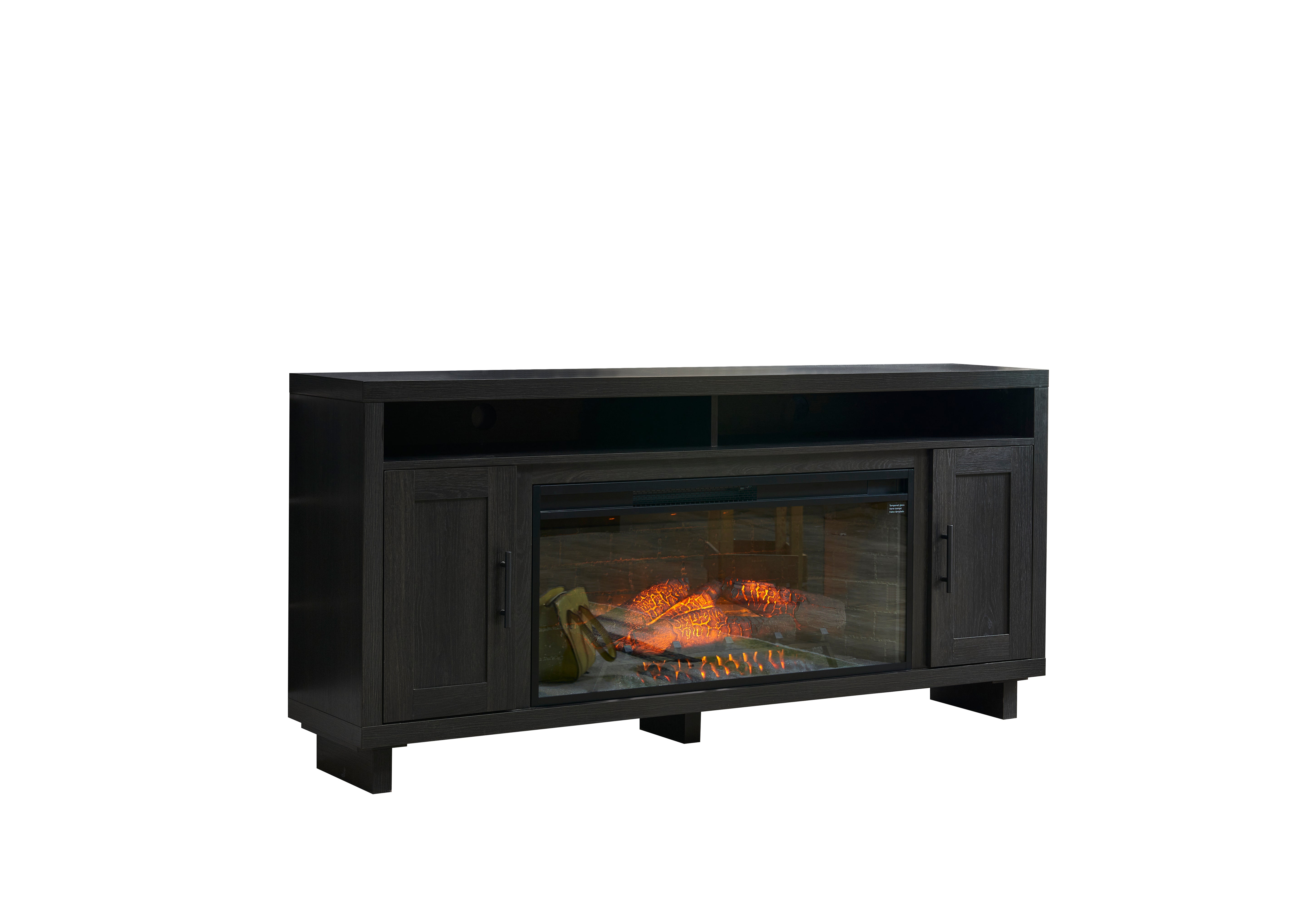 Tessan 3-Piece Fireplace Entertainment Wall Unit – Dark Grey, Brown