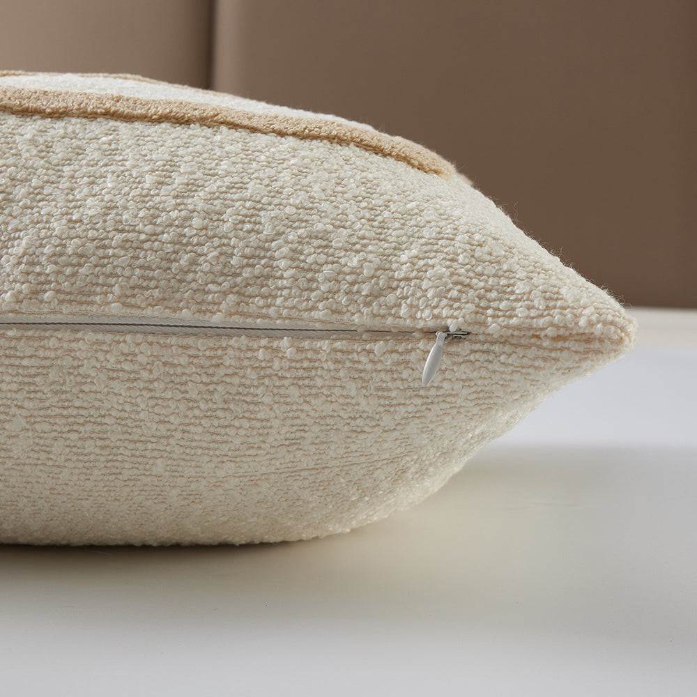 Close-up of The Great Indoors 18 x 18" Geometric Cushion showing cream textured fabric, piping and concealed zipper