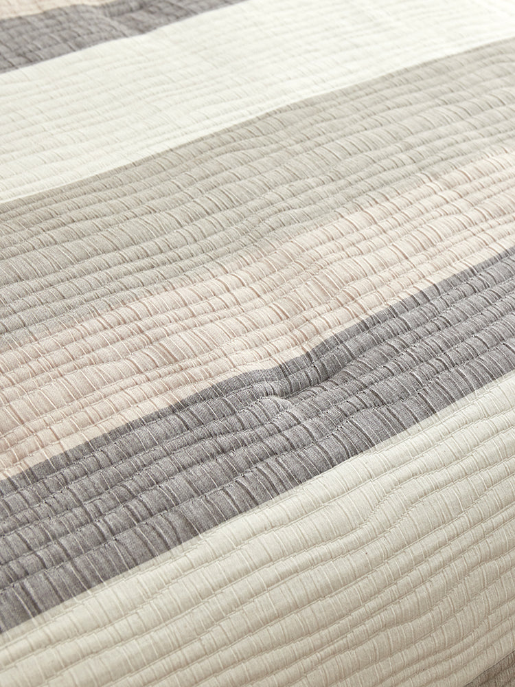 Close-up of The Great Indoors 5-Piece Queen Comforter Set showing quilted cream, beige and grey striped fabric
