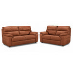Toscana cognac leather sofa and loveseat set with deep cushions and pillow-top arms