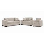 Valetta Sofa, Loveseat and Chair Set - Ivory with wide track arms, dark block feet and matching accent pillows