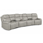 Velocity 7-Piece Leather Power Reclining Home Theatre Seating - Light Grey with four seats and three consoles