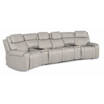 Velocity 6-Piece Leather Power Reclining Home Theatre Seating - Light Grey with four seats and two wedge consoles
