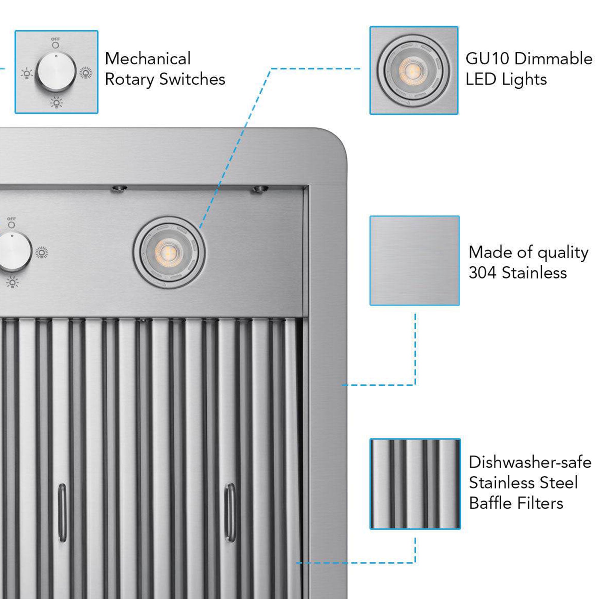 VICTORY Stainless Steel 36-Inch 900 CFM Under Cabinet Range Hood - Verona-36