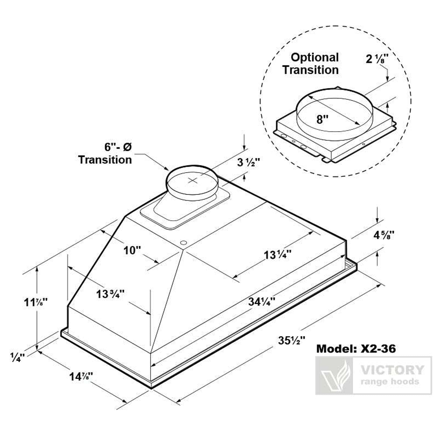 VICTORY Stainless Steel 36-Inch 700 CFM Insert Range Hood - X2-36