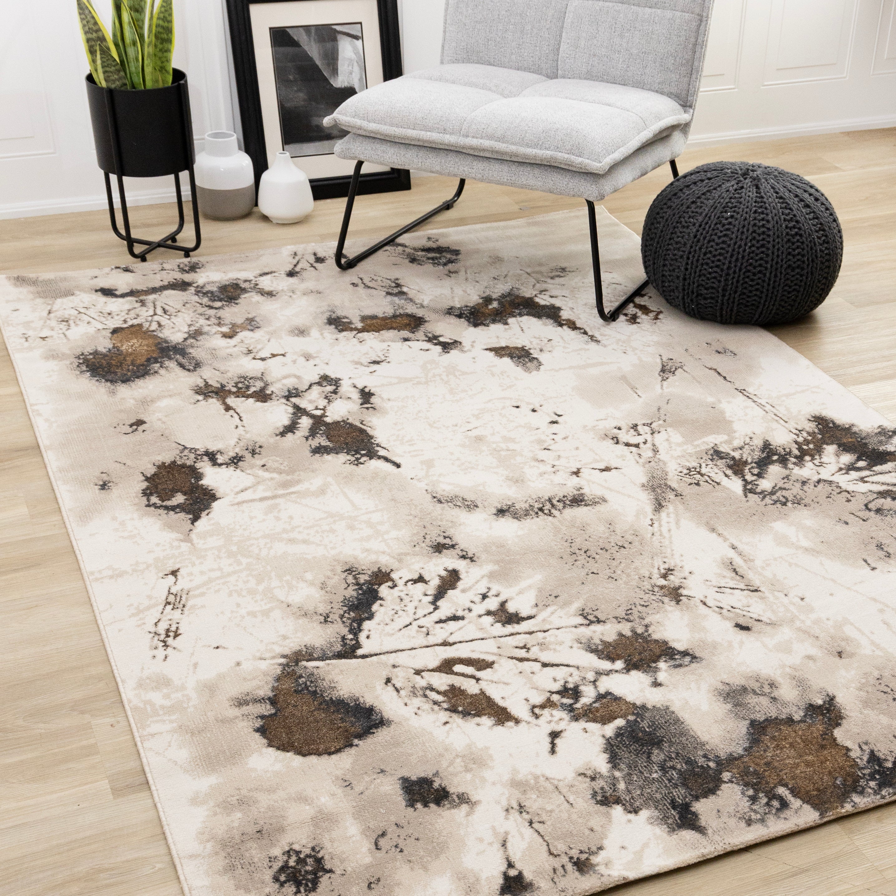 Autumn Drift 7'10" x 10'6" Distressed Foliage Area Rug - Light Brown, Beige