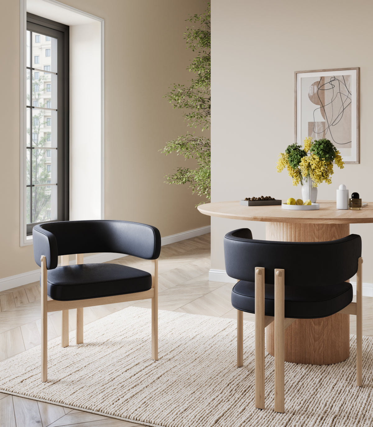 Rhett Dining Chair - Black/Oak - Set of Two