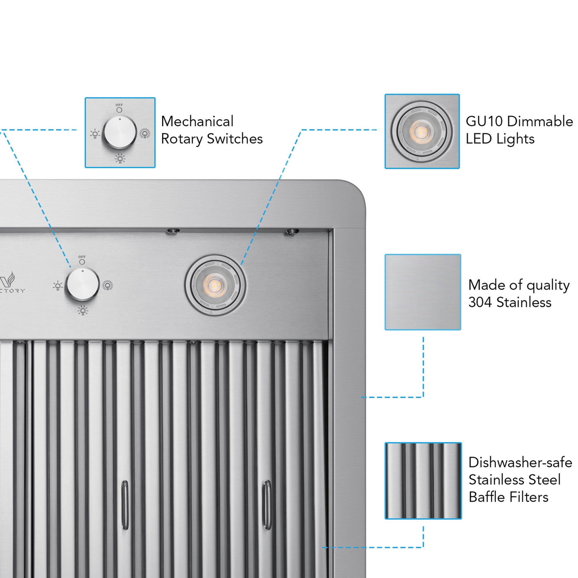 VICTORY Stainless Steel 30-Inch 600 CFM Wall Mount Range Hood - Elegant-30