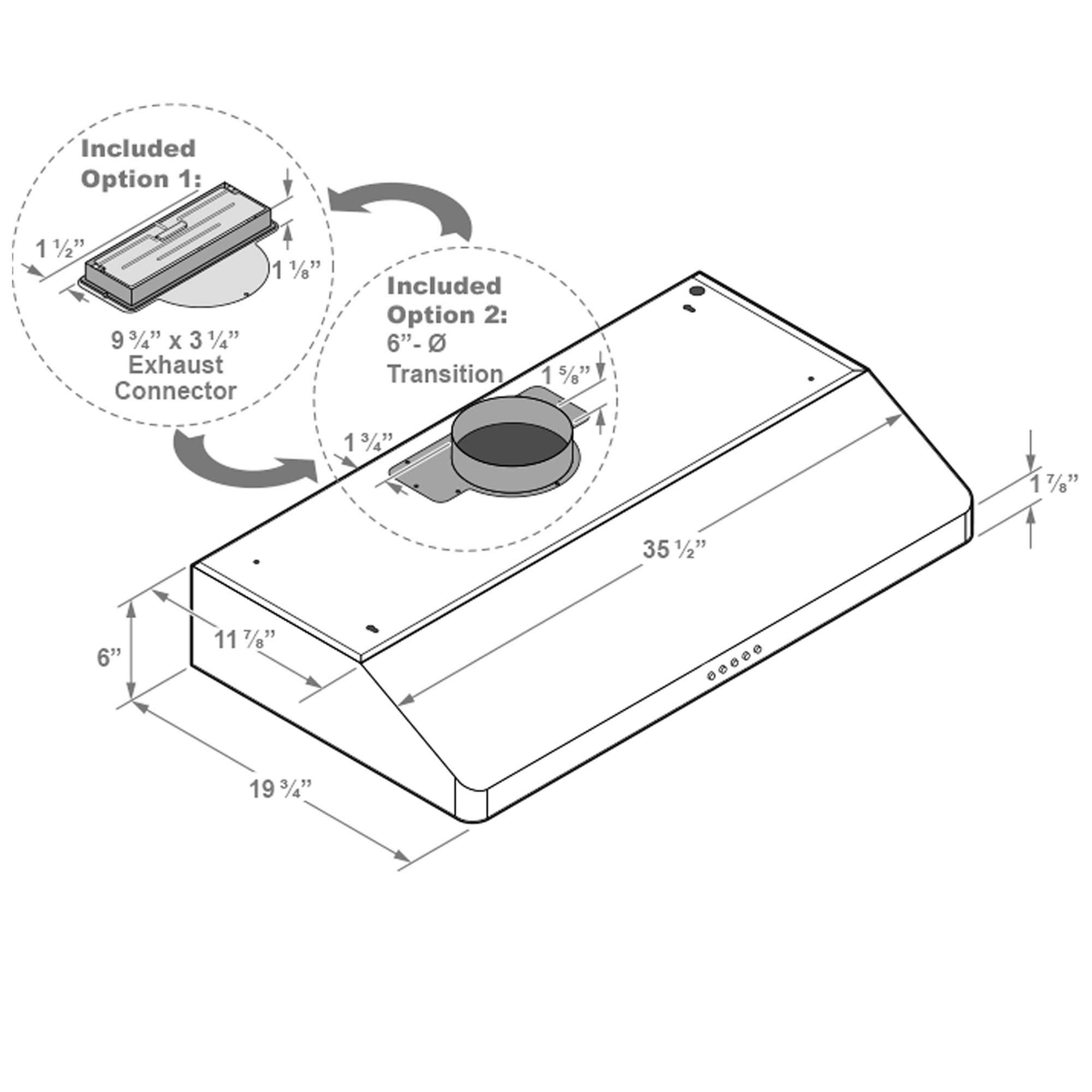 VICTORY Stainless Steel 36-Inch 600 CFM Under Cabinet Range Hood - Luna-M-36