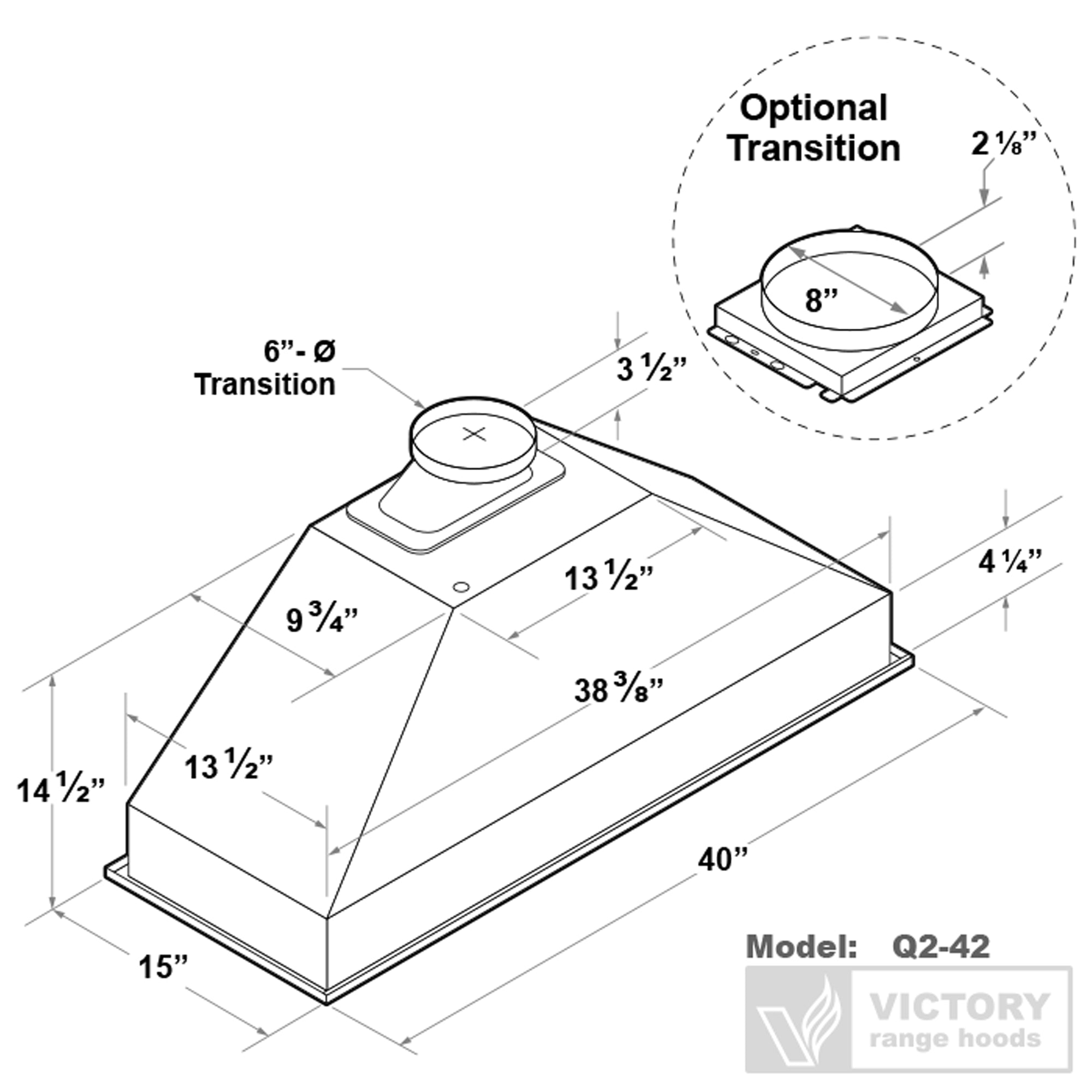 VICTORY Stainless Steel 42-Inch 700 CFM Insert Range Hood - Q2-42