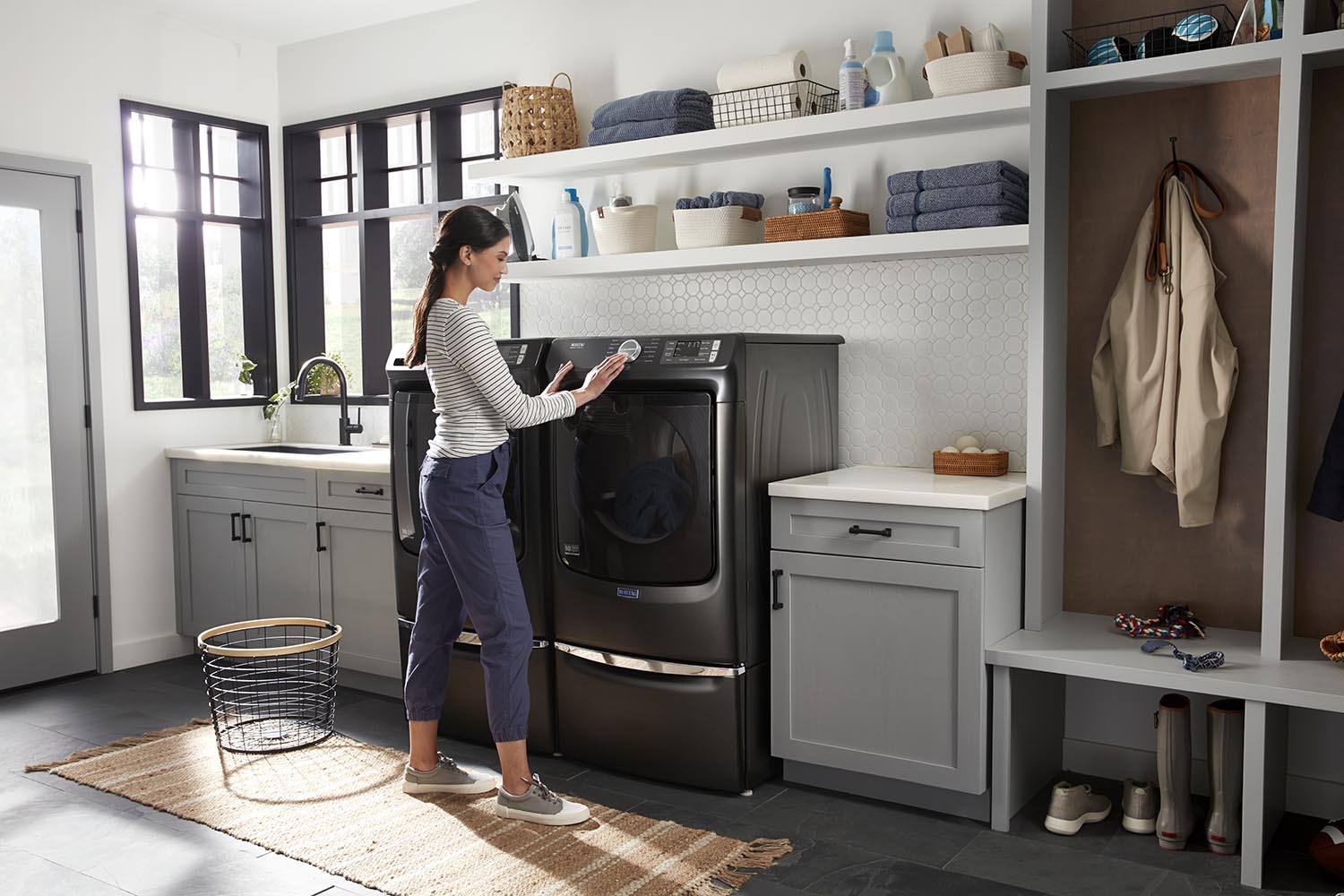 Maytag Volcano Black Front-Load Washer (5.5 cu.ft.) & Electric Dryer (7.3 cu. ft.) - MHW6630MBK/YMED6630MBK