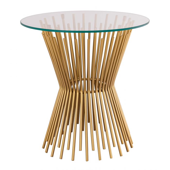 Rossio Pedestal Glass End Table - Satin Gold