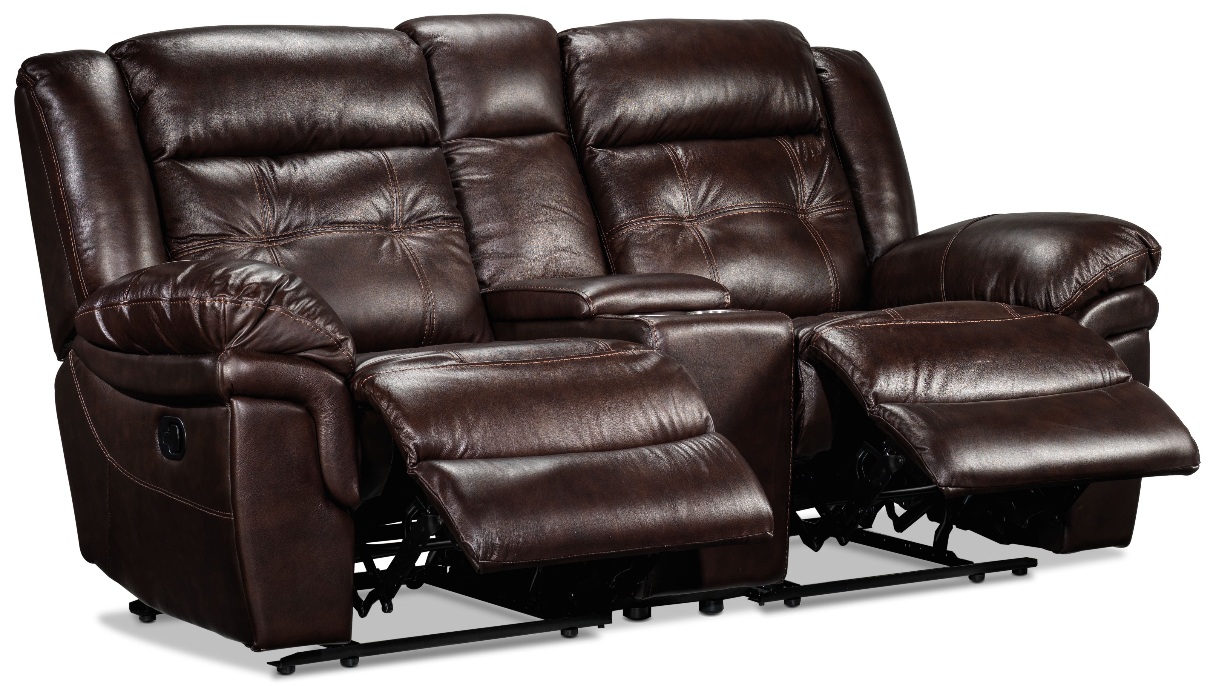 Cooper Leather Reclining Loveseat with Console - Brown