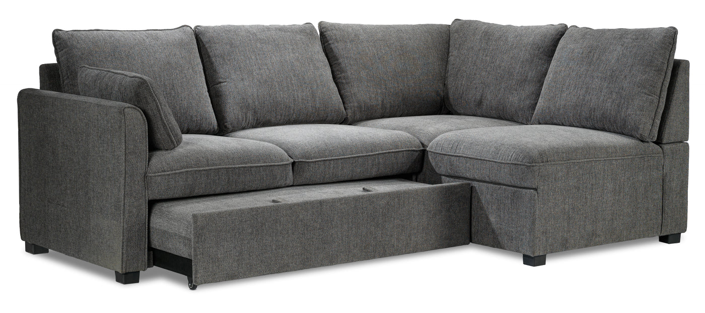Portland 3-Piece Sectional with Left-Facing Pop-Up Bed - Grey