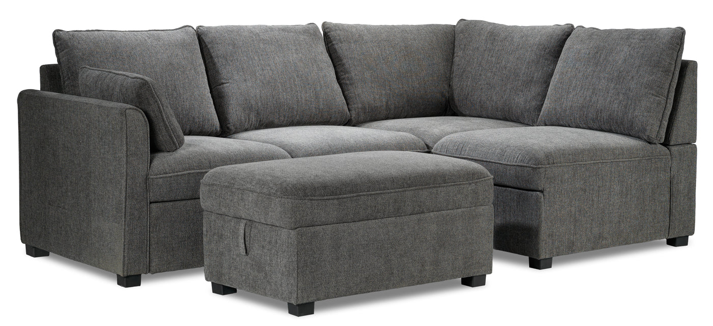 Portland 3-Piece Sectional with Left-Facing Pop-Up Bed - Grey