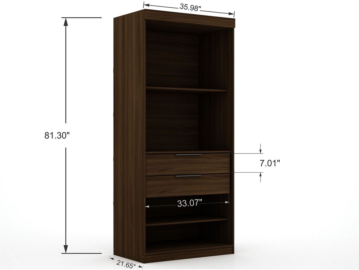 Oulu 2-Piece Open Sectional Wardrobe - Brown