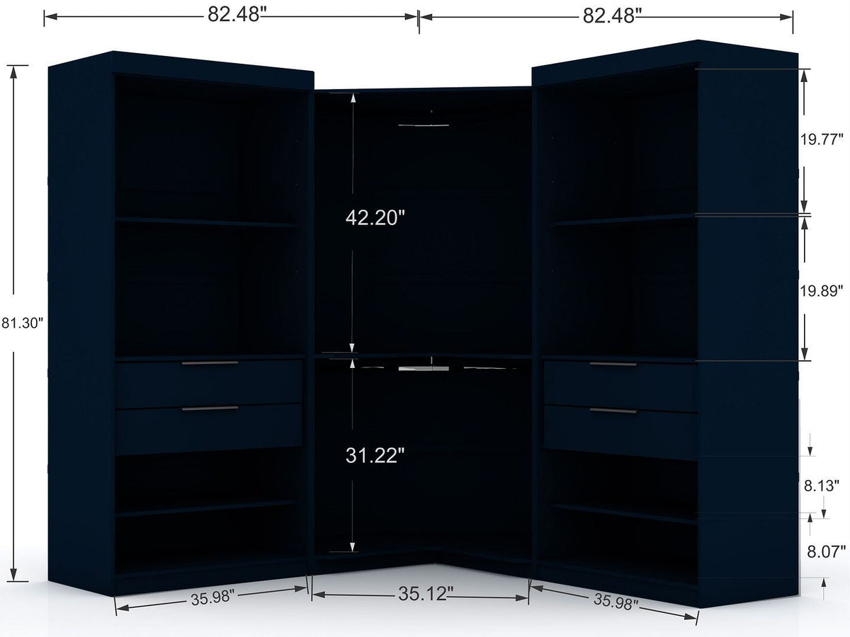 Oulu Semi-Open 3-Piece Modular Corner Wardrobe - Midnight Blue