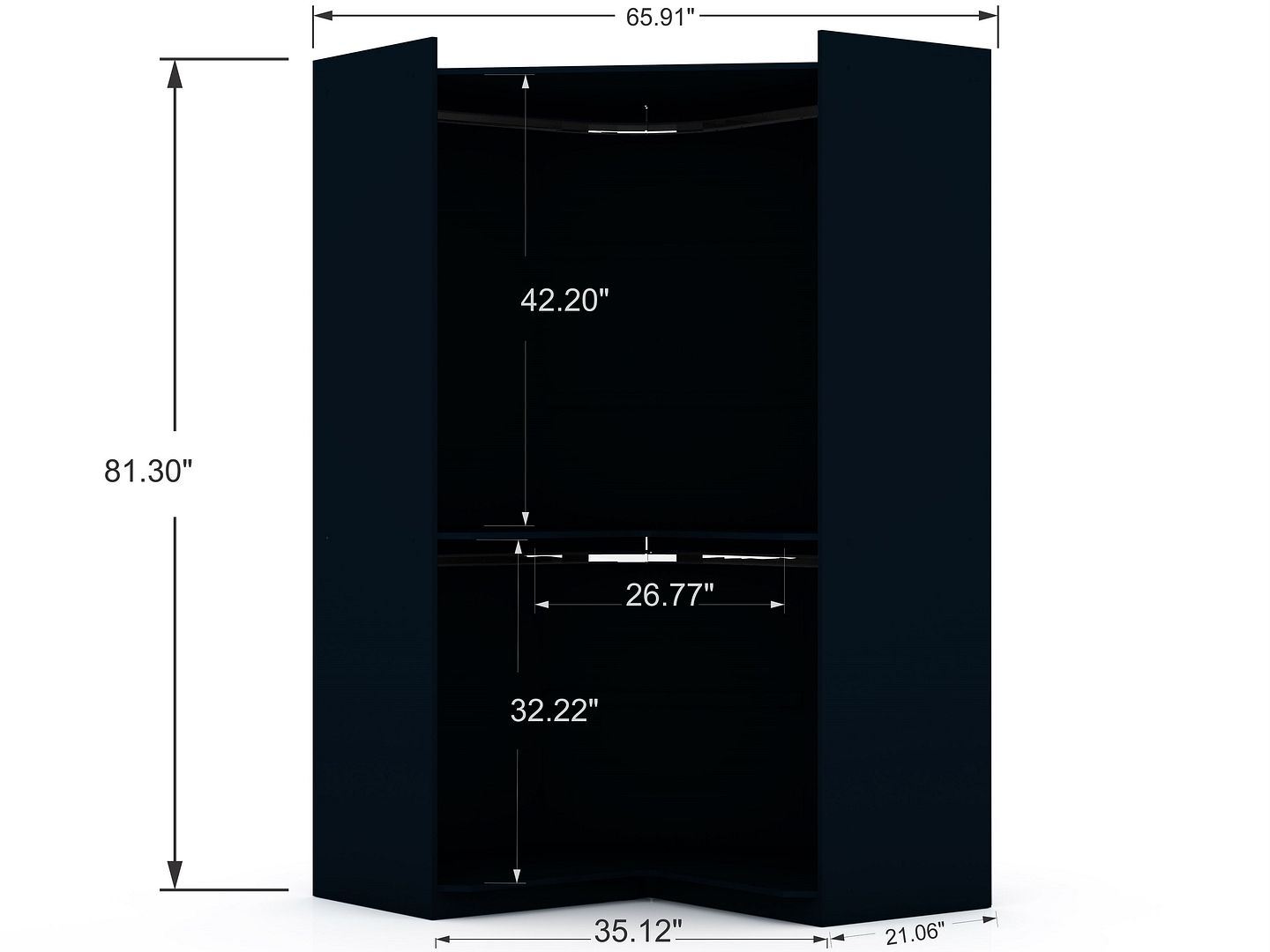 Oulu Semi-Open 3-Piece Modular Corner Wardrobe - Midnight Blue