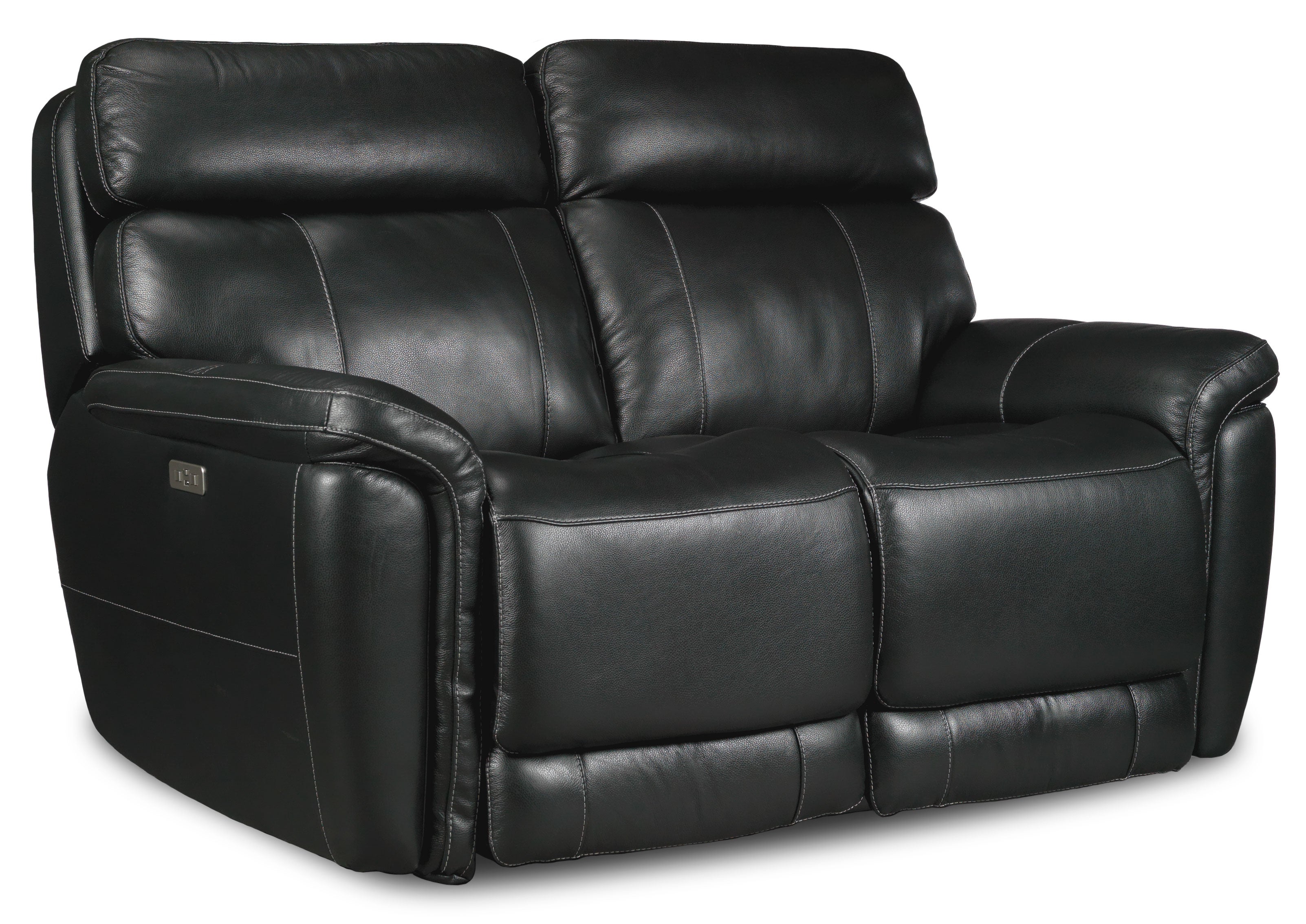 Stallion Leather Dual Power Reclining Loveseat - Midnight Black