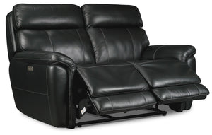 Stallion Leather Dual Power Reclining Loveseat - Midnight Black