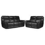 Stallion Leather Dual Power Reclining Sofa and Loveseat Set - Midnight Black