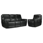 Stallion Leather Dual Power Reclining Sofa and Chair Set - Midnight Black