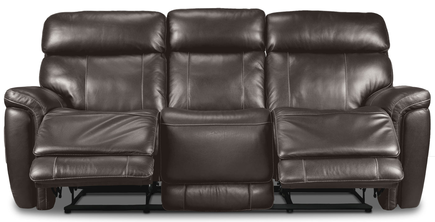 Stallion Leather Dual Power Reclining Sofa - Dark Grey