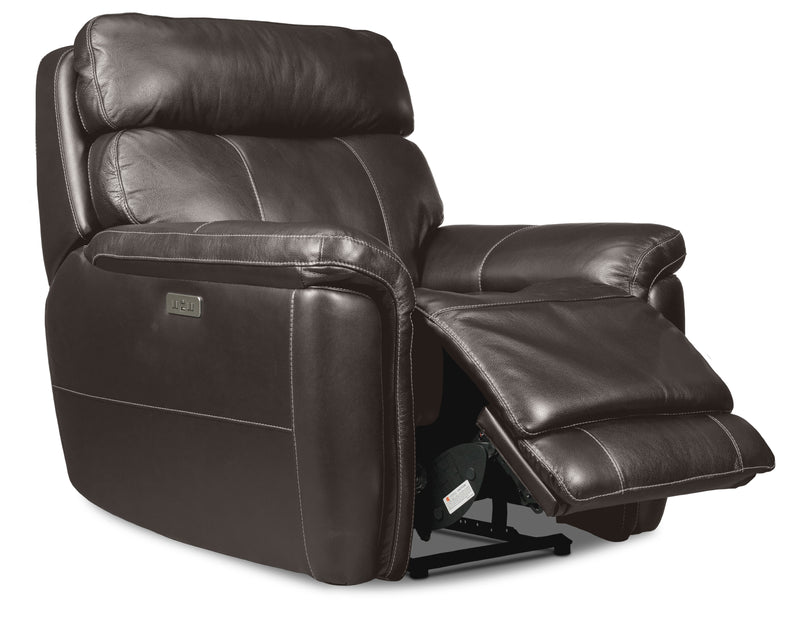 Stallion Leather Dual Power Recliner Dark Grey Leon's