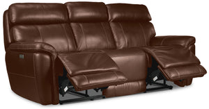 Stallion Leather Dual Power Reclining Sofa - Chestnut