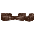 Stallion Leather Dual Power Reclining Sofa, Loveseat and Chair Set - Chestnut