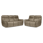 Stallion Leather Dual Power Reclining Sofa and Loveseat Set - Pebble