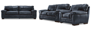 Stampede Leather Sofa, Loveseat and Chair Set - Cobalt