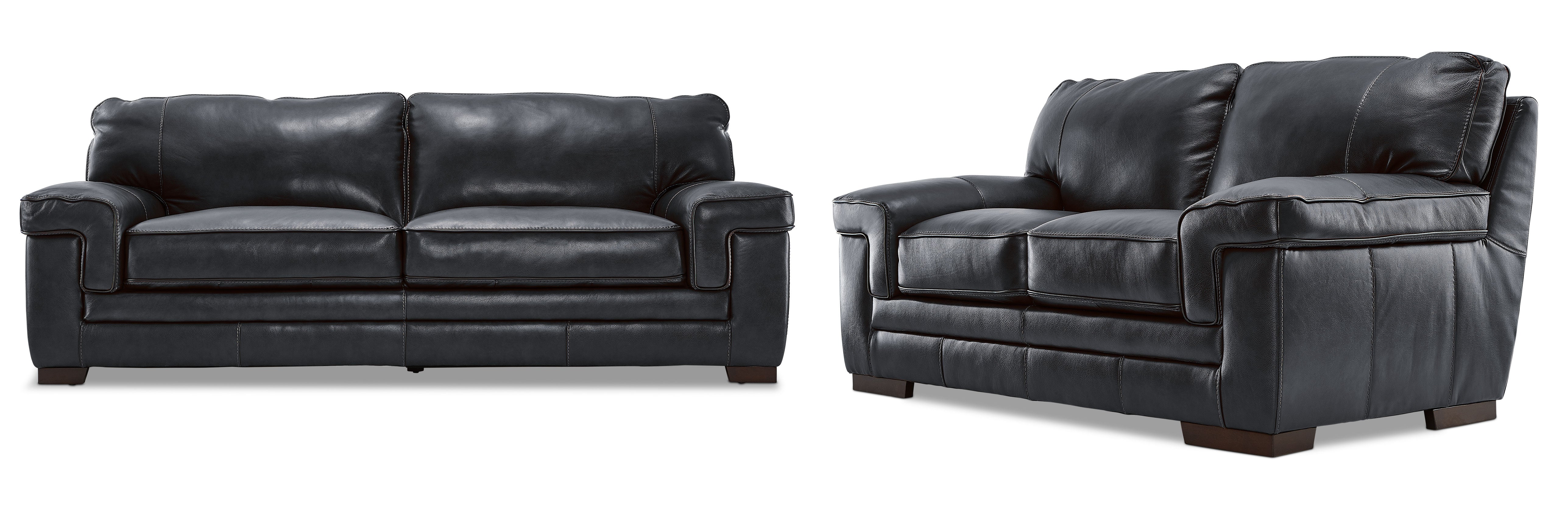Stampede Leather Sofa and Loveseat Set - Charcoal