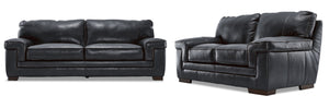 Stampede Leather Sofa and Loveseat Set - Charcoal