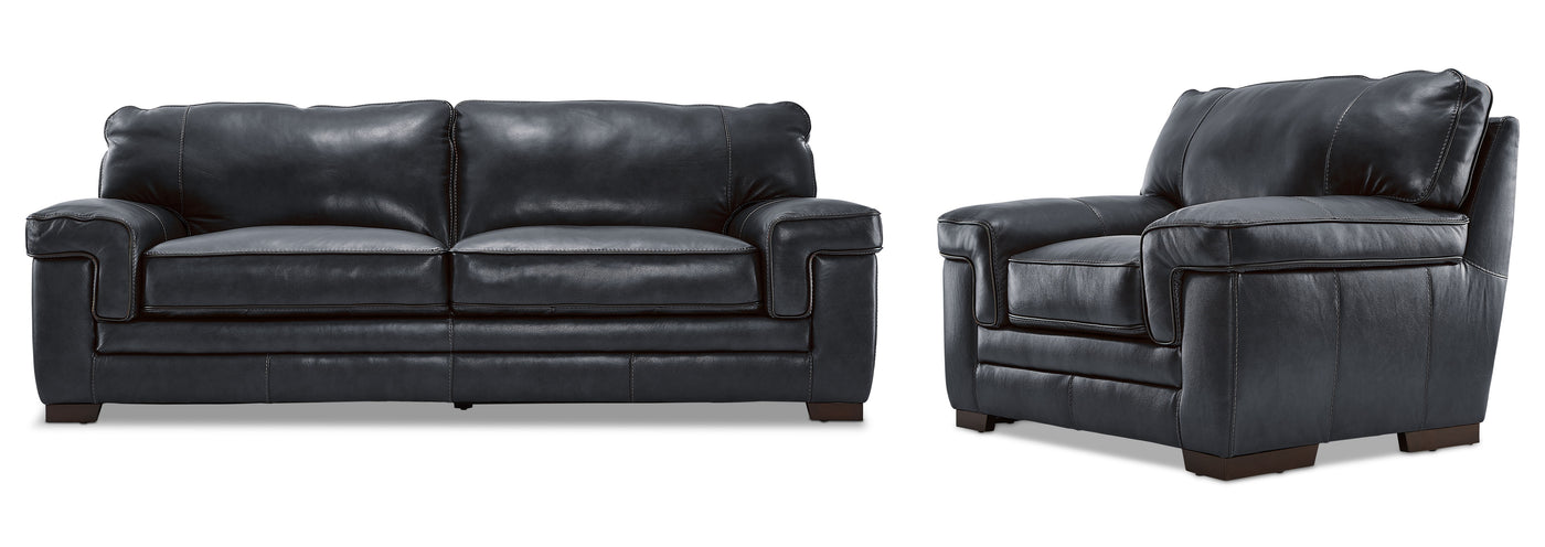Stampede Leather Sofa and Chair Set - Charcoal