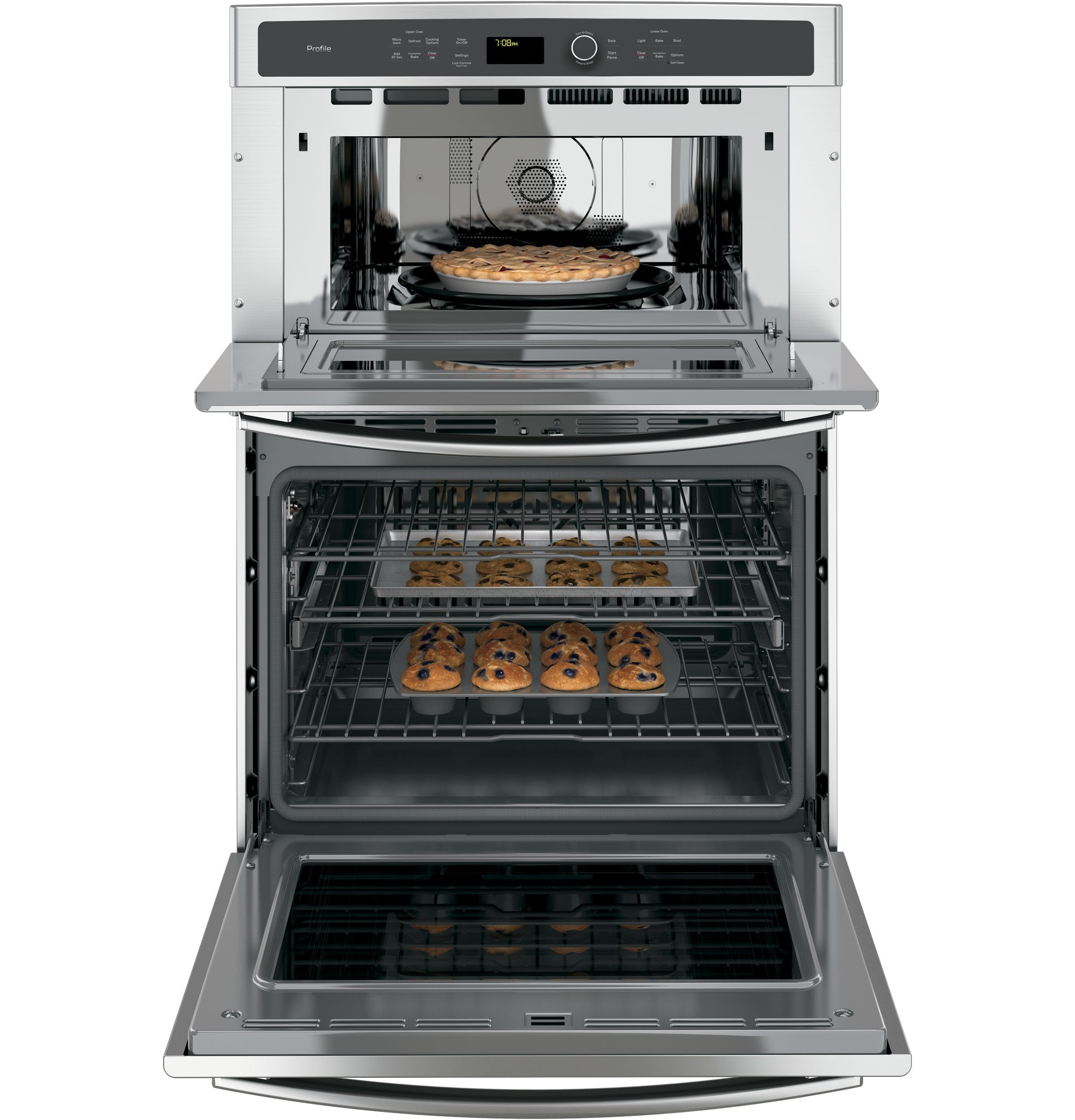 GE Profile Stainless Steel 30" Built-In Combination Convection Microwave/True European Convection Oven - PT7800SHSS