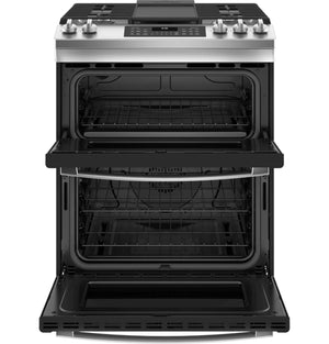 GE Stainless Steel 30" Slide-In Double-Oven Gas Range with Air Fry (6.7 Cu.Ft.) - JCGSS86SPSS