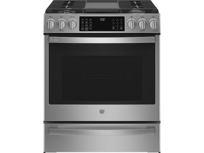 GE Profile Fingerprint Resistant Stainless Steel 30" Smart Slide-In Front-Control Gas Range with Air Fry (5.6 Cu.Ft.) - PCGS930YPFS