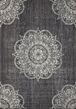 Fiona  7'8" X 10'6" Medallion Stamps Rug - Grey Cream Area Rug