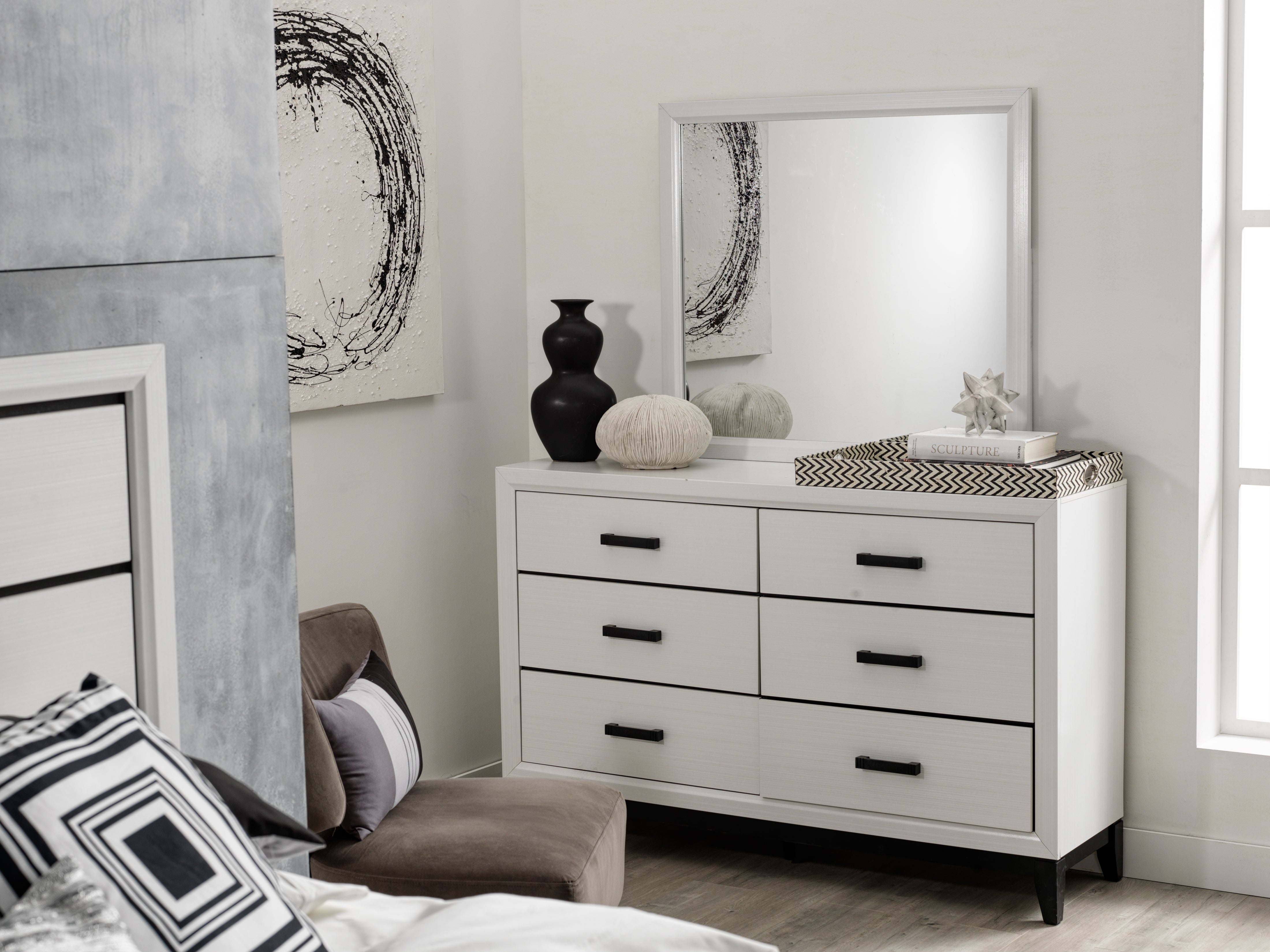 Fog 6-Drawer Dresser - White, Black